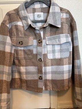 one 5 one Neutral Plaid Shacket in Cream and Brown